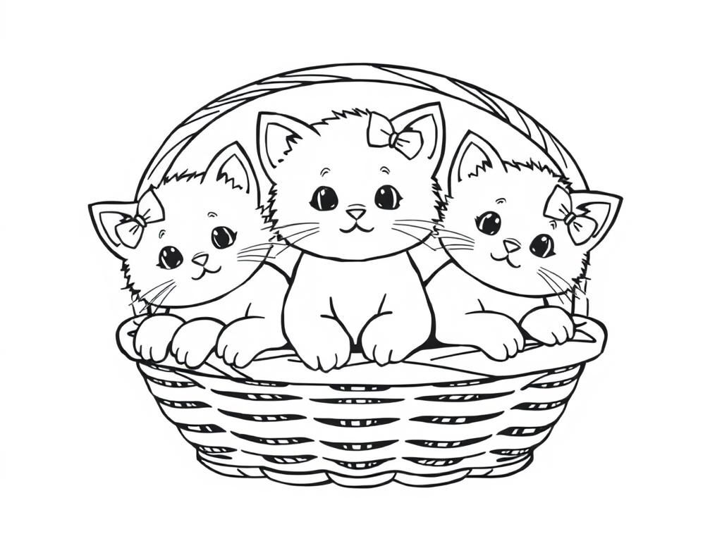 Some baby cats with bows on their heads in a basket