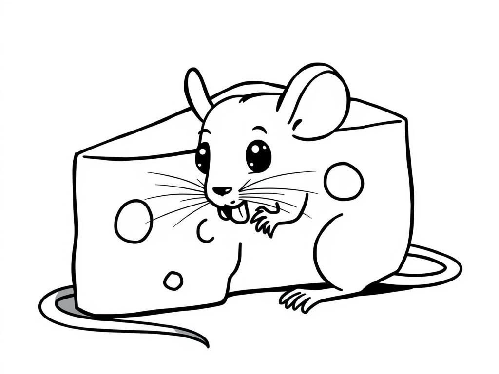 Kleurrijke muis in kaas - een grappige cartoonillustratie.