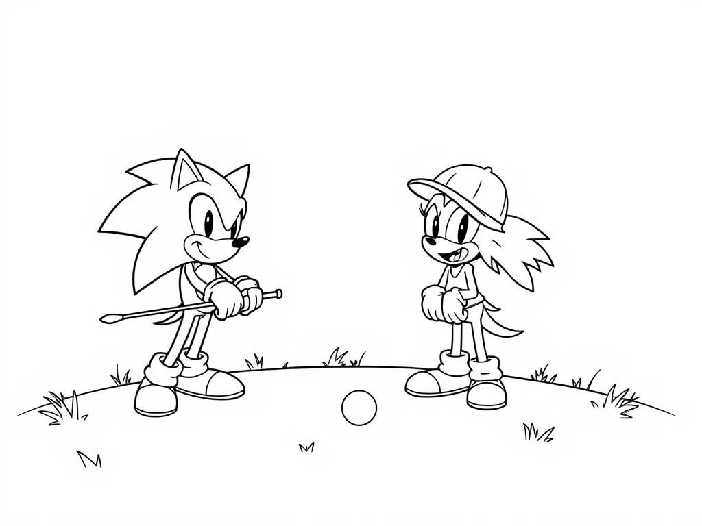 sonic and friends playing golf - Free Printable Coloring Page