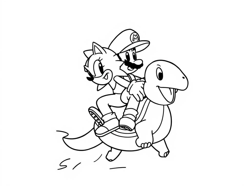Mario, Sonic, and Charmander Coloring Page