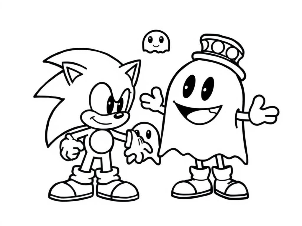 Sonic Meets Pac-Man Coloring Page