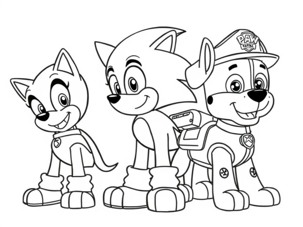 Sonic and Paw Patrol - Free Printable Coloring Page