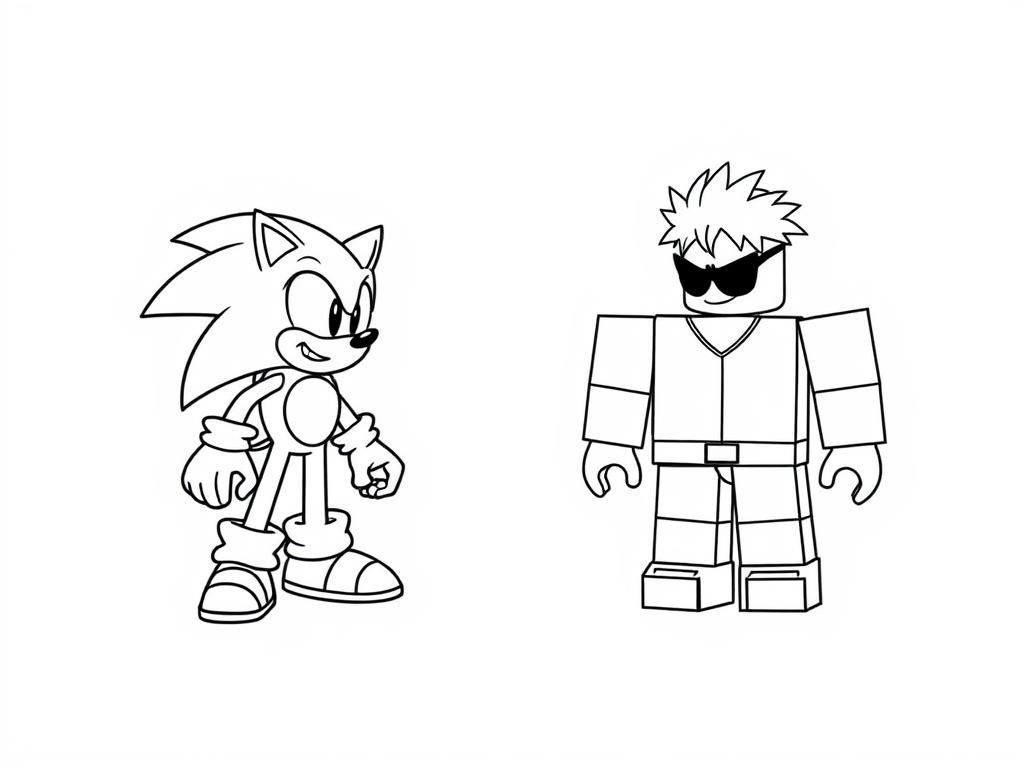 sonic and roblox - Free Printable Coloring Page
