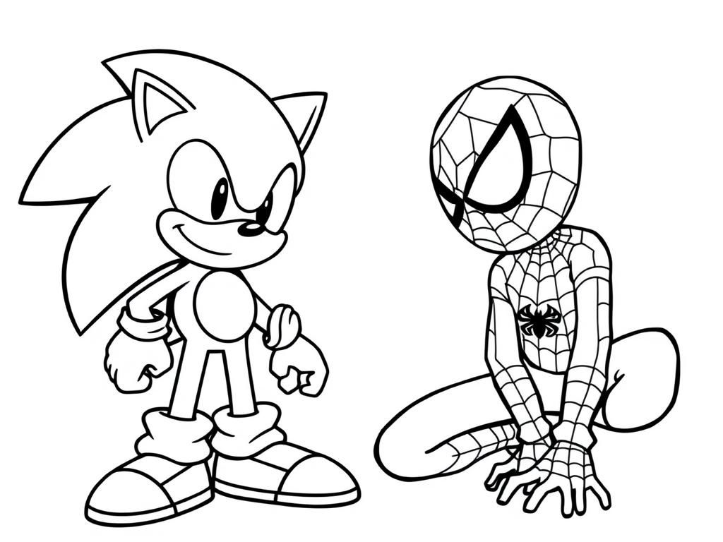 Sonic Meets Spider-Man Coloring Page