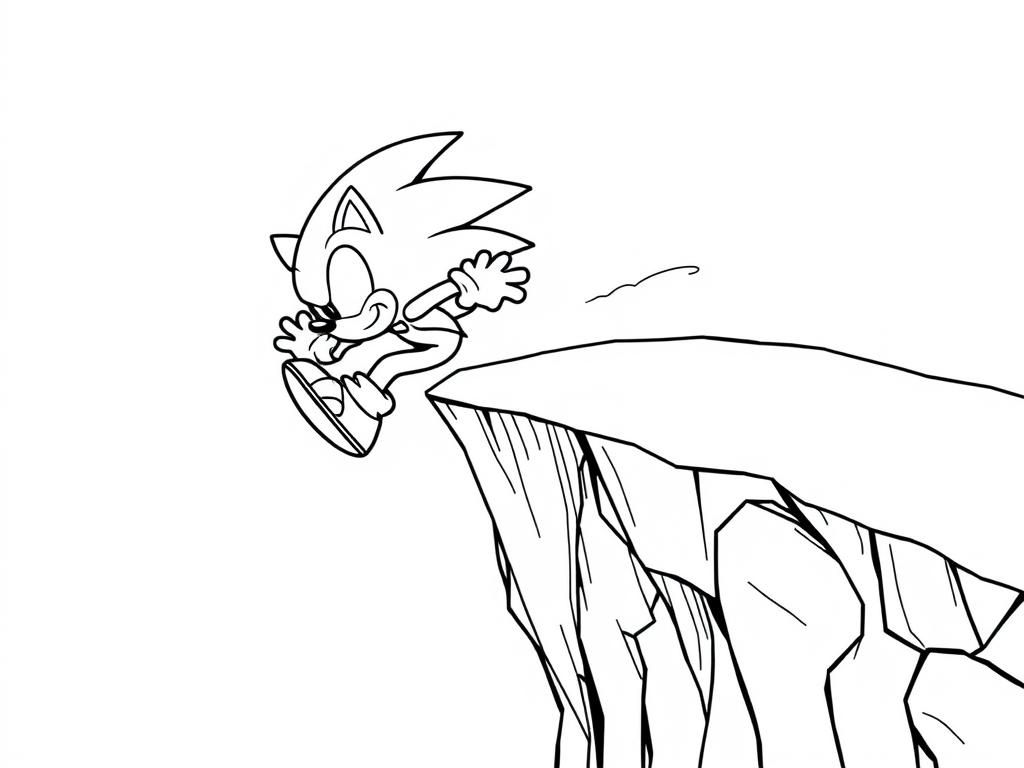 Sonic the Hedgehog Cliff Leaping Coloring Page