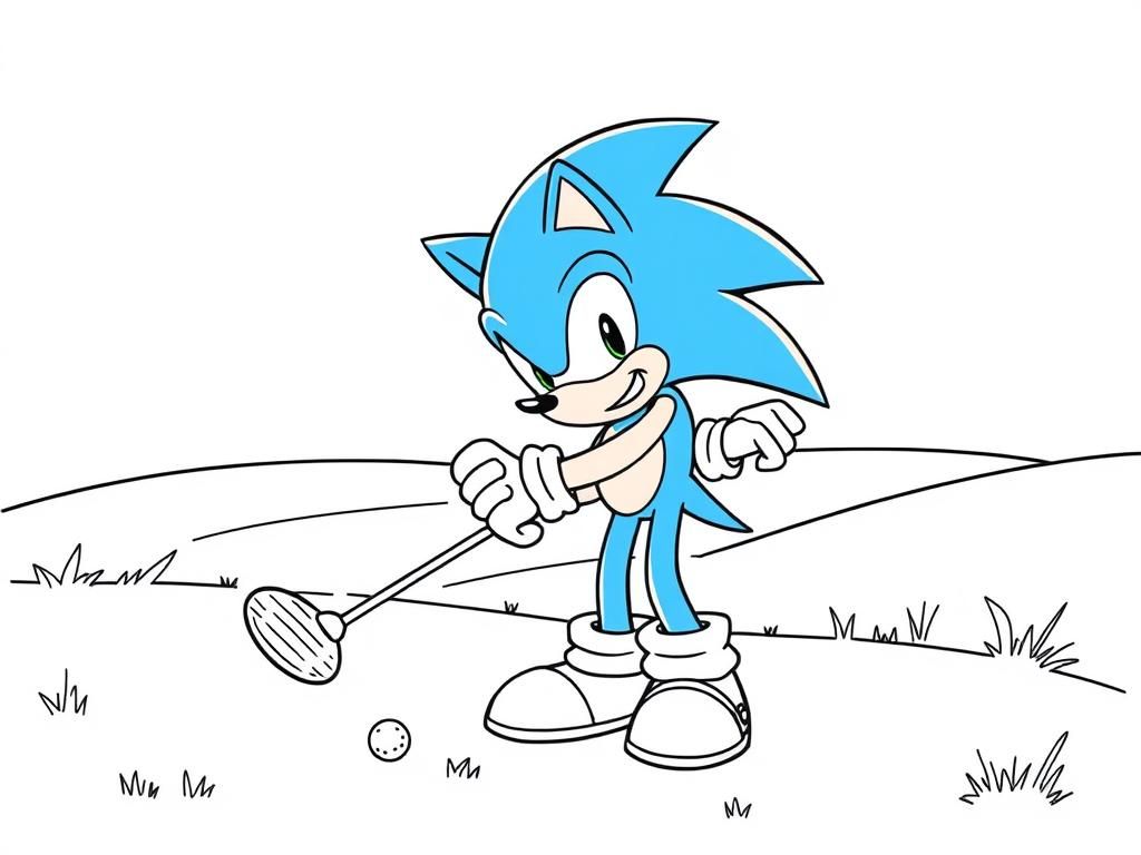sonic golfing - Free Printable Coloring Page