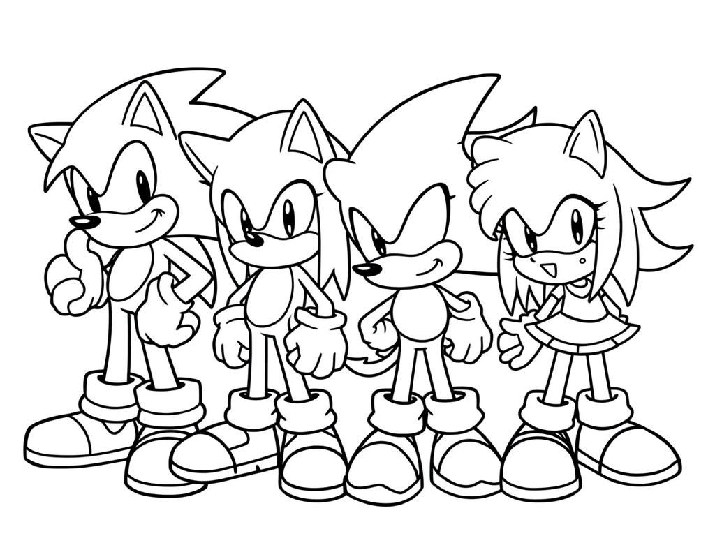 sonic knuckles tails shadow and amy rose - Free Printable Coloring Page