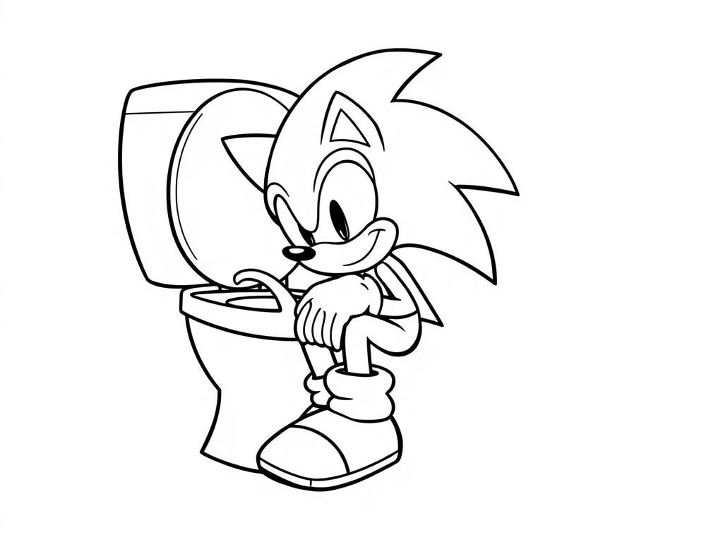 Sonic the hedgehog pooping in the toilet - Free Printable Coloring Page