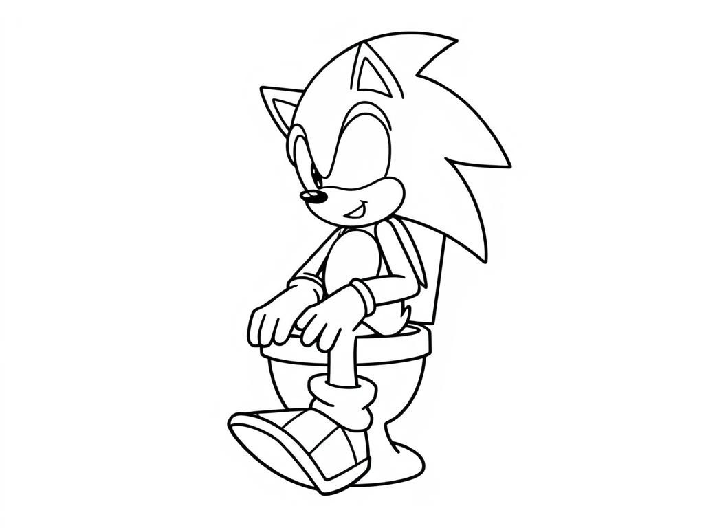 Sonic the hedgehog sitting on the toilet - Free Printable Coloring Page