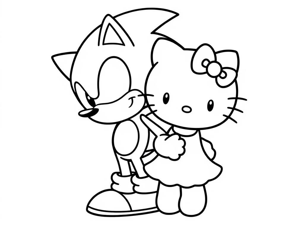 sonic with hello kitty - Free Printable Coloring Page