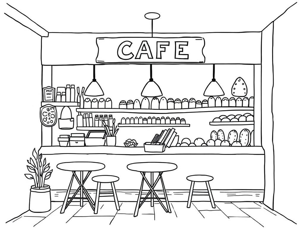 Cafe Interior Coloring Page
