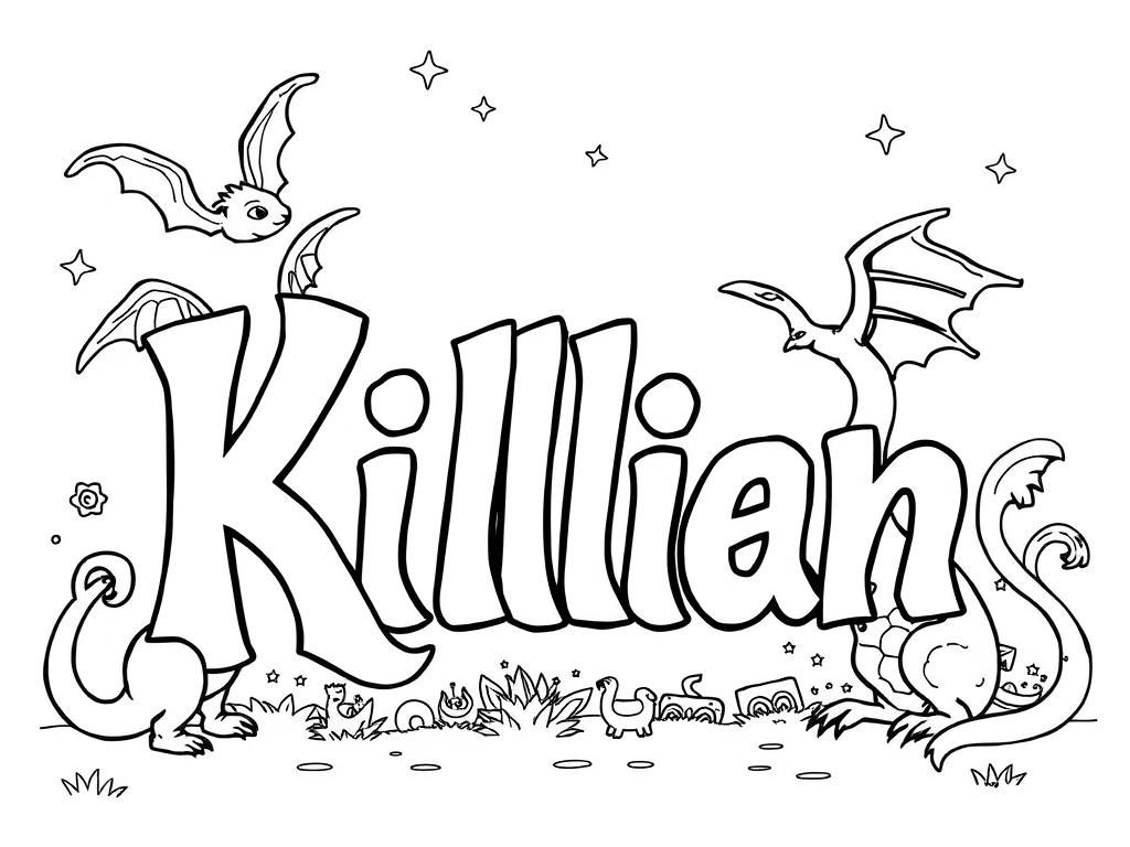 Coloring Page of Dragon Themed Name Killian