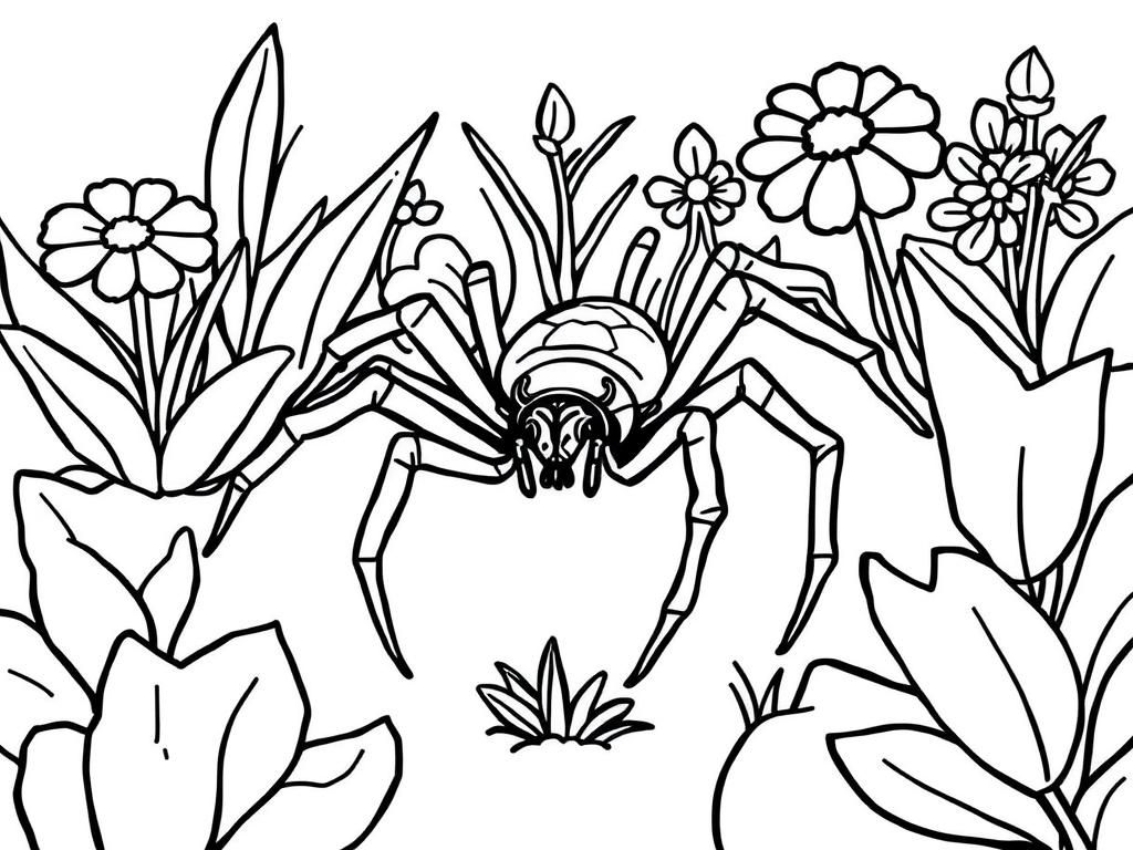 Spider in Garden Coloring Page