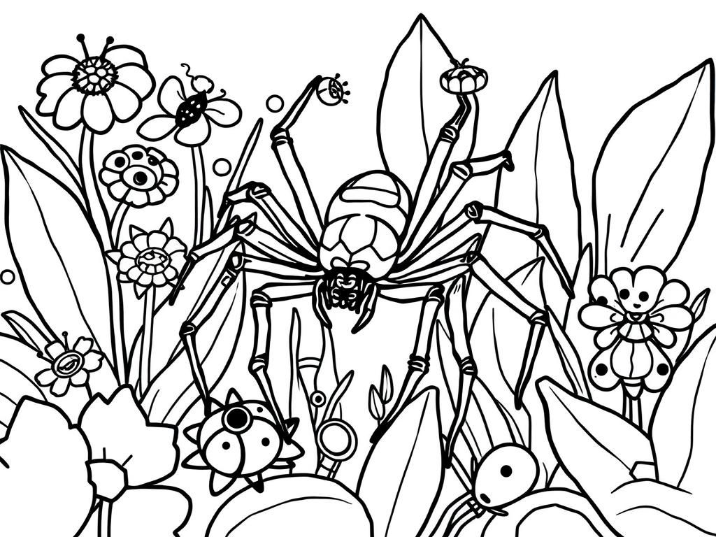 Spider in Garden Coloring Page