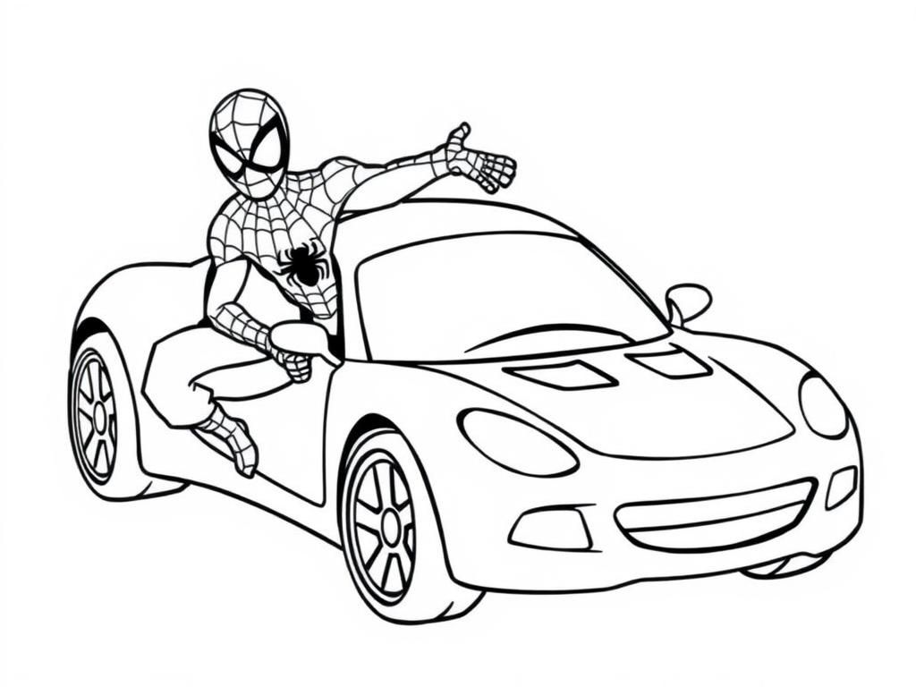 Spiderman Sports Car Coloring Page