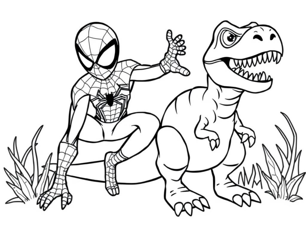 Spider man and dinosaur