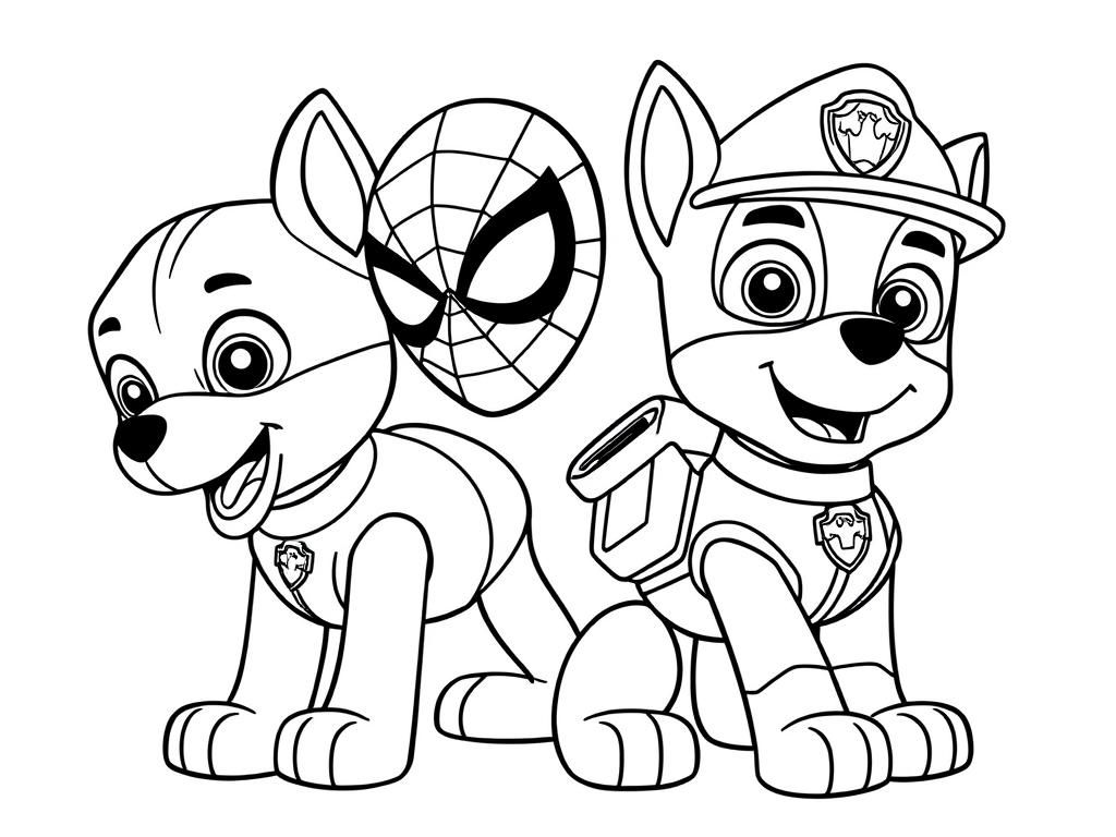 Paw Patrol and Spider-Man Coloring Page