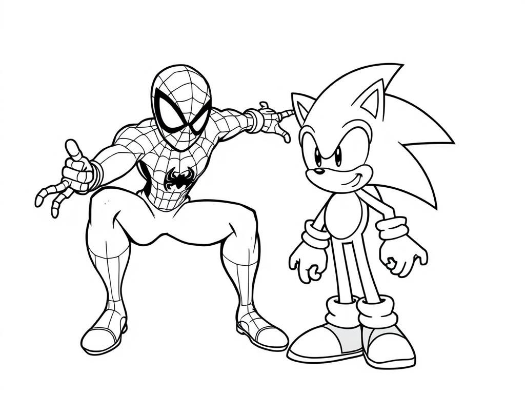 spider man and sonic - Free Printable Coloring Page