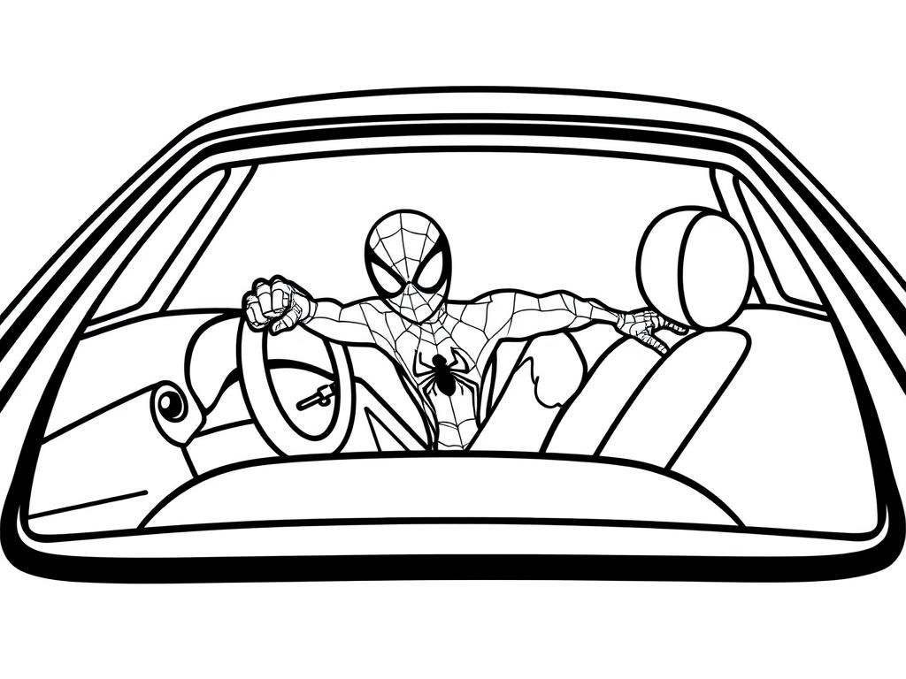 Spiderman Driving Car Coloring Page