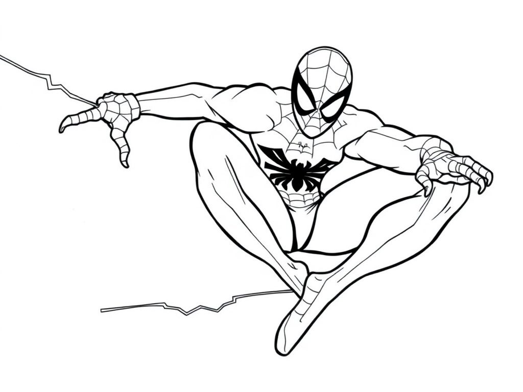 Spider man junping - Free Printable Coloring Page