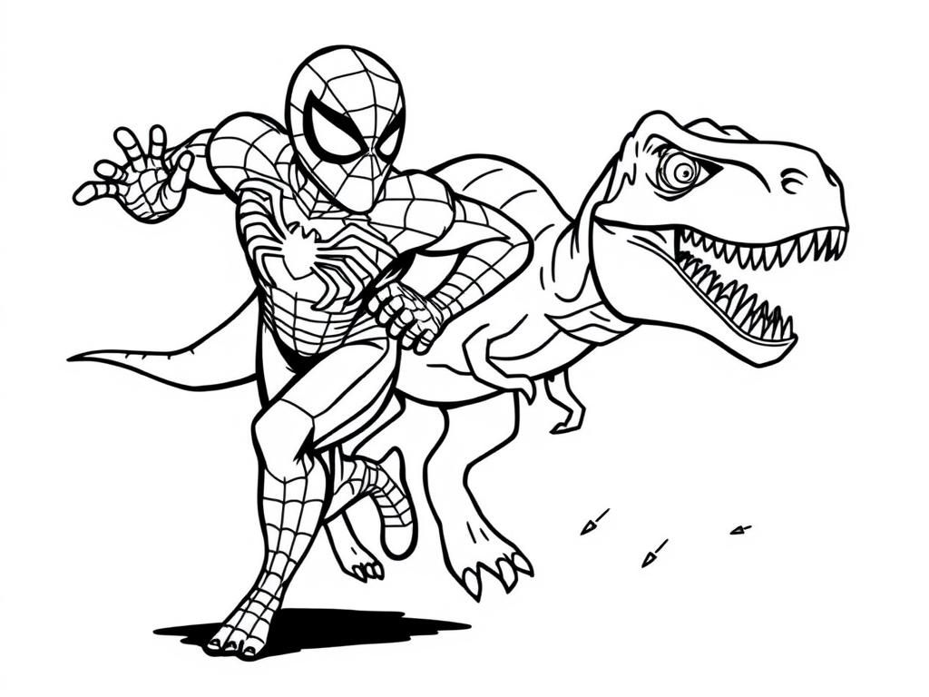 Preview of spider man running with a dinosaur