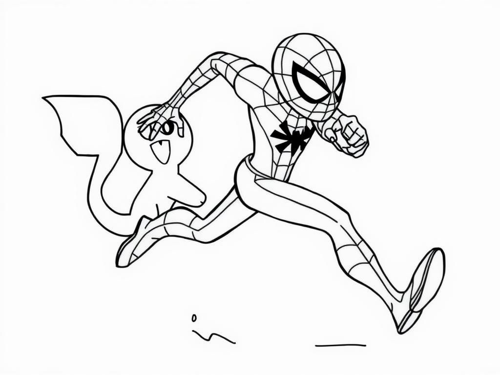 spider man running with a pokemon