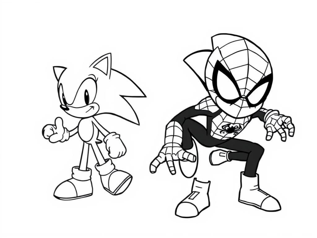 Sonic Meets Spider-Man Superheroes Coloring Page