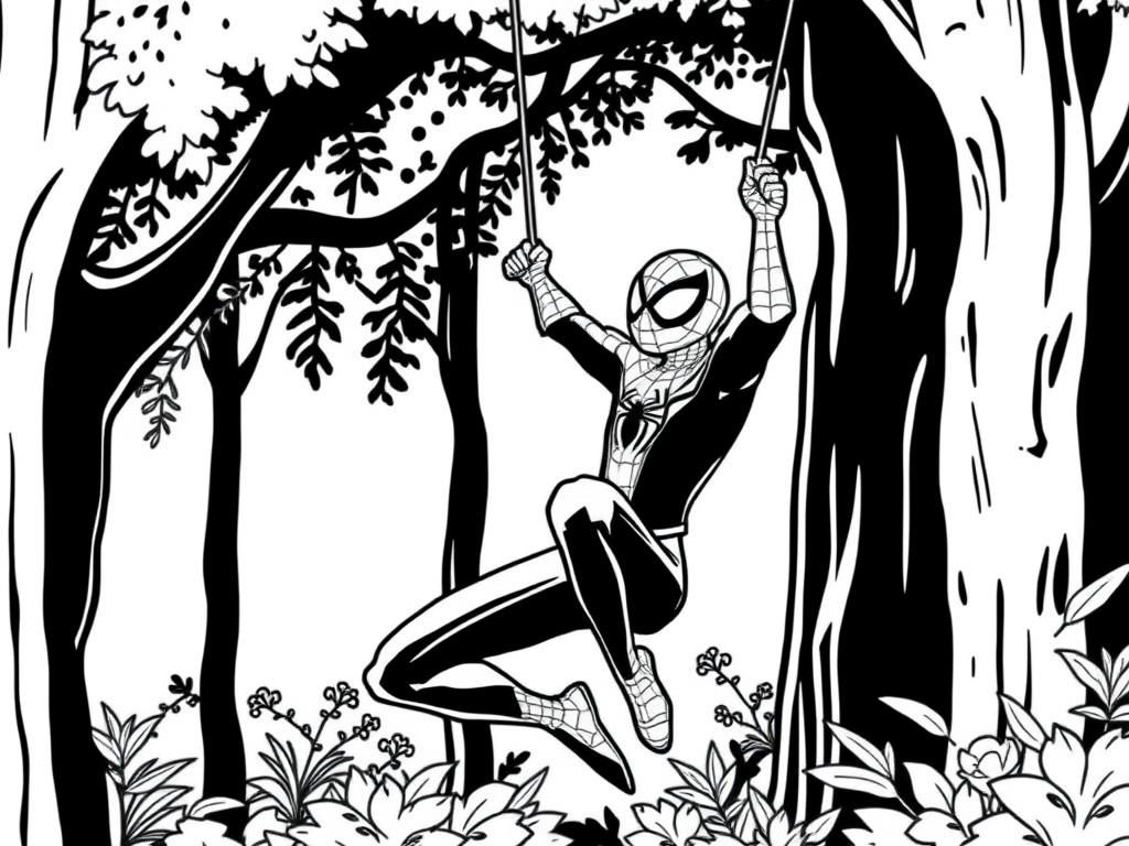 Preview of Spider-Man web swinging in a Forrest