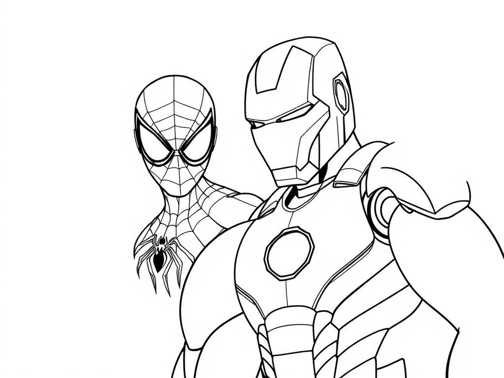 Spider-Man and Iron Man Superhero Coloring Page