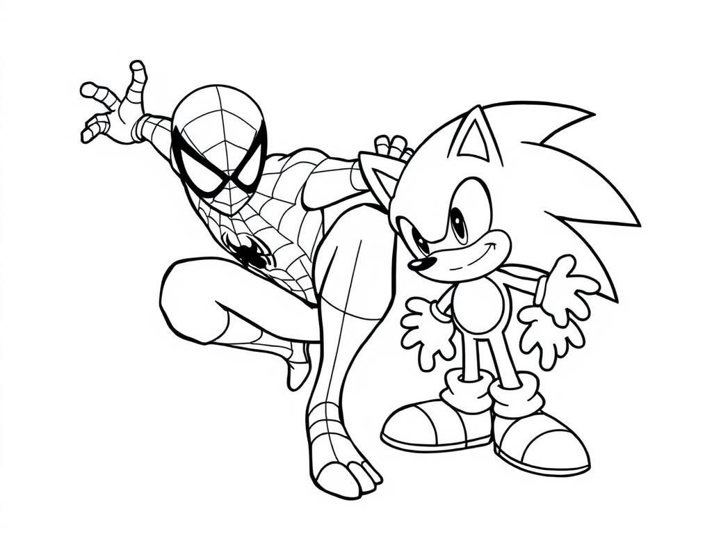 Spiderman and Sonic the Hedgehog Coloring Page