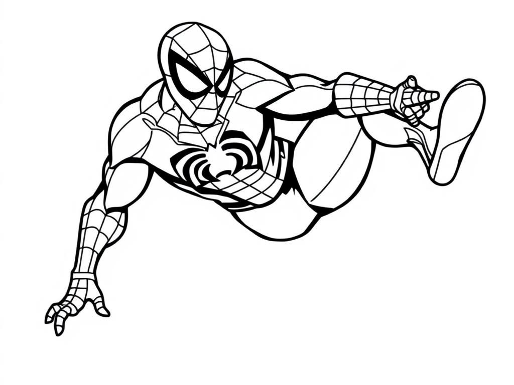 spiderman, but he's missing his left leg - Free Printable Coloring Page