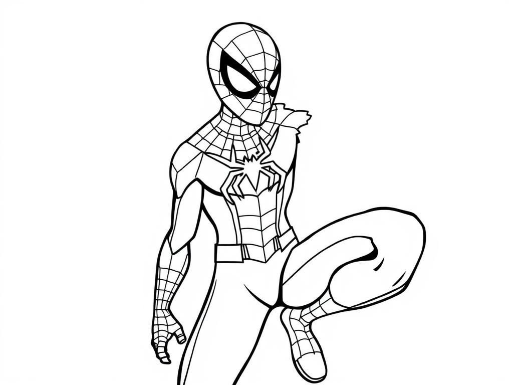 spiderman, but he's missing his left leg - Free Printable Coloring Page