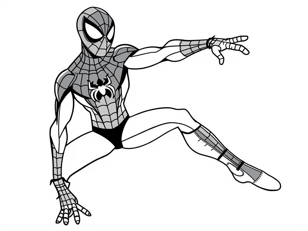 spiderman, but he's missing his left leg - Free Printable Coloring Page