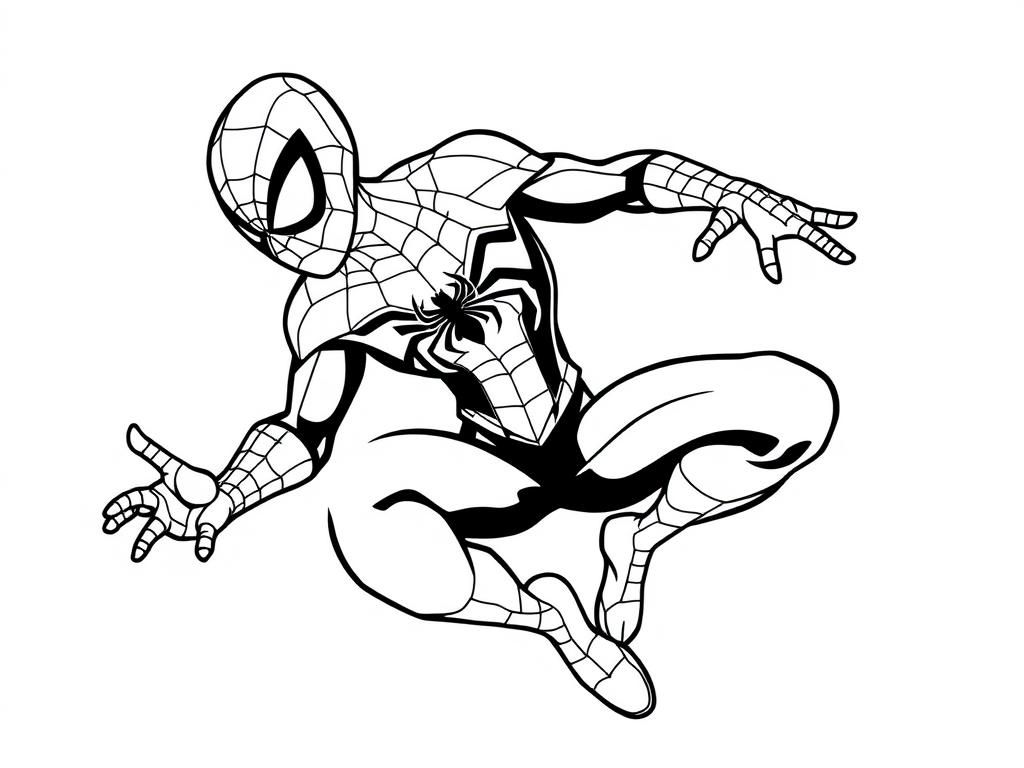 spiderman, but he's missing his left leg - Free Printable Coloring Page