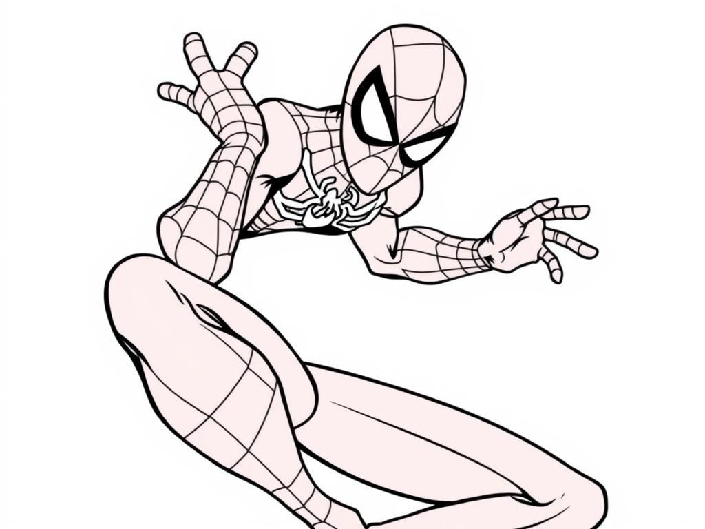 spiderman, but he's missing his left leg - Free Printable Coloring Page