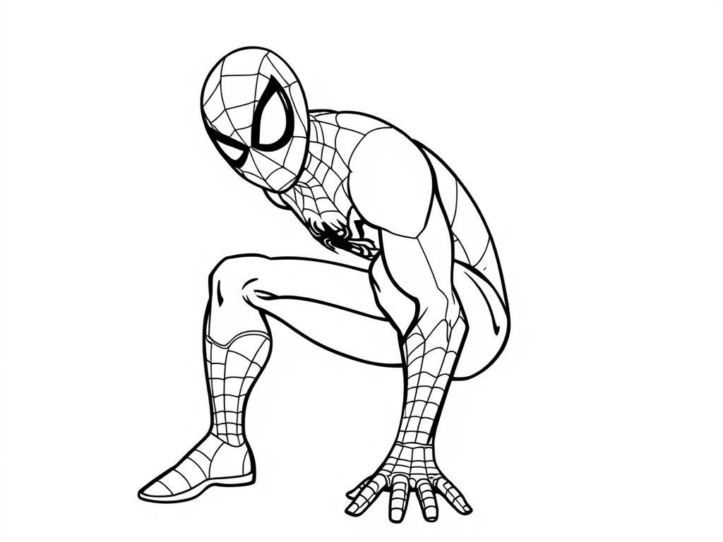 spiderman, but he's missing his left leg - Free Printable Coloring Page