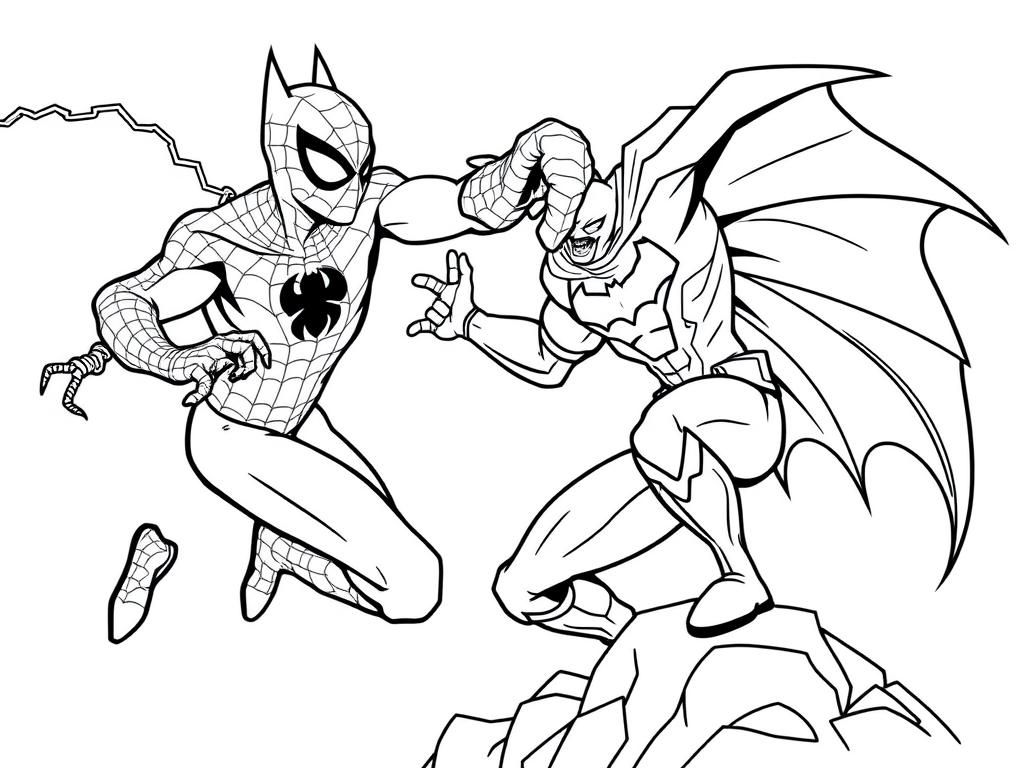 Spiderman and Batman Coloring Page