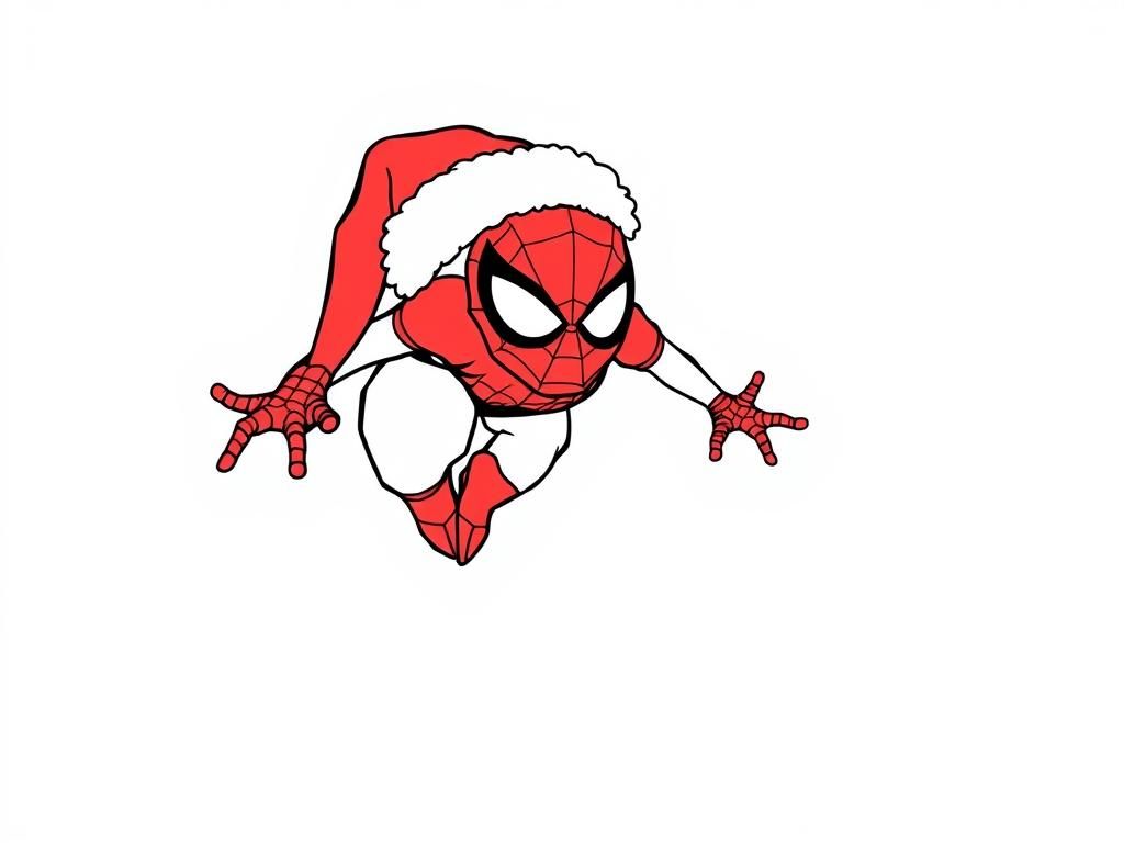 Spiderman in a santa hat. full view