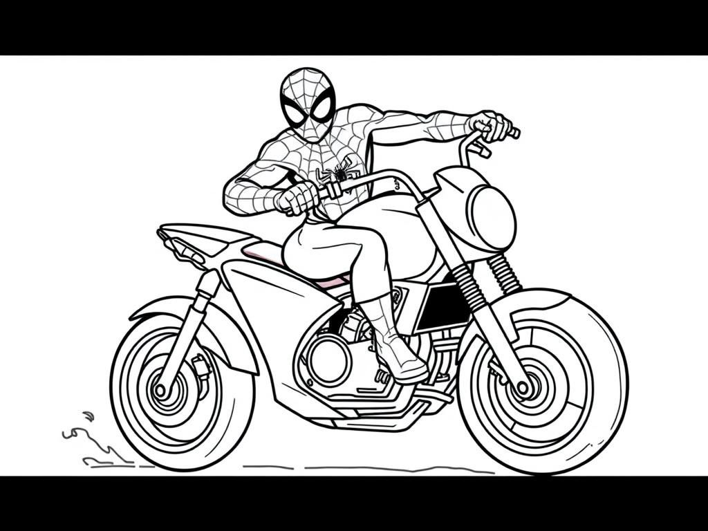 Spider-Man Motorcycle Coloring Page