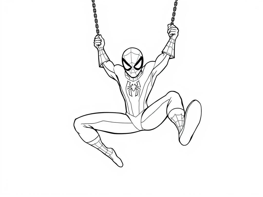 Spider-Man Swinging Through City Streets Superhero Coloring Page