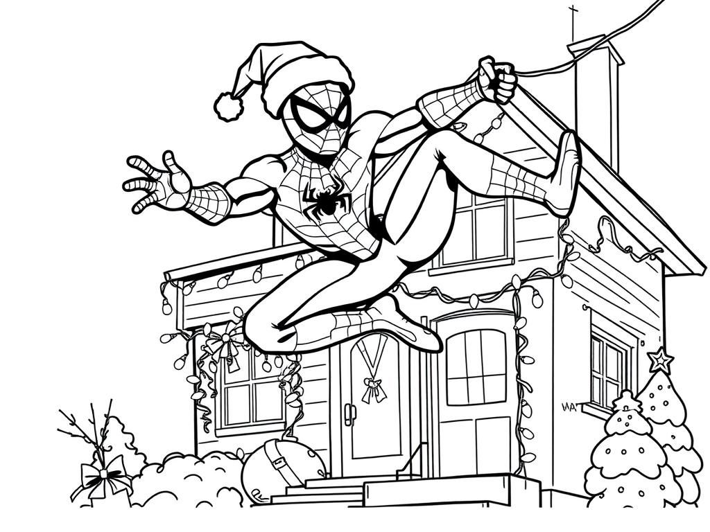 Spider-Man Christmas Superheroes Coloring Page