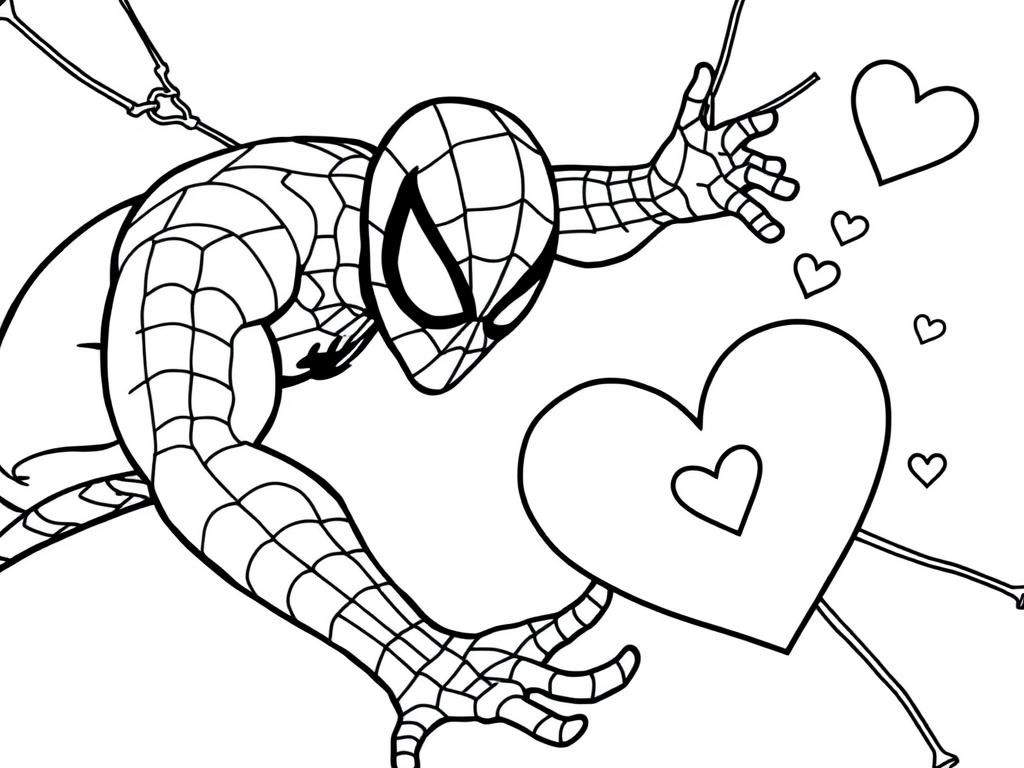 Spiderman with a Heart Coloring Page