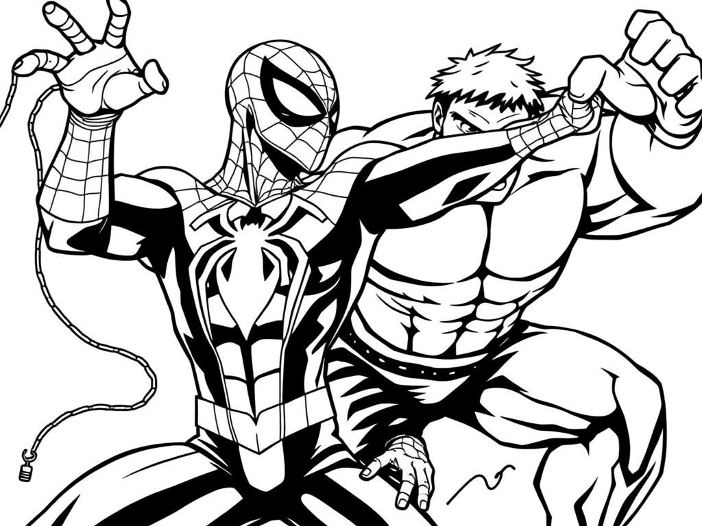 Spider-Man and Hulk Superhero Coloring Page