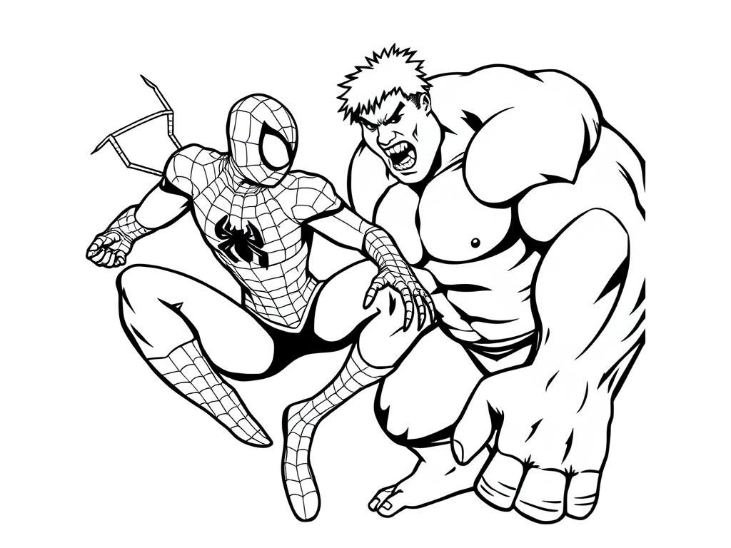 Spider-Man vs Hulk Superhero Coloring Page