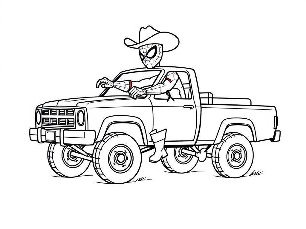 Spiderman Driving a Pickup Truck Coloring Page