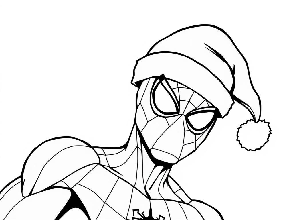 Spider-Man Santa Hat Coloring Page