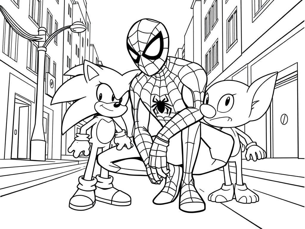 Sonic and Spider-Man Friends Coloring Page
