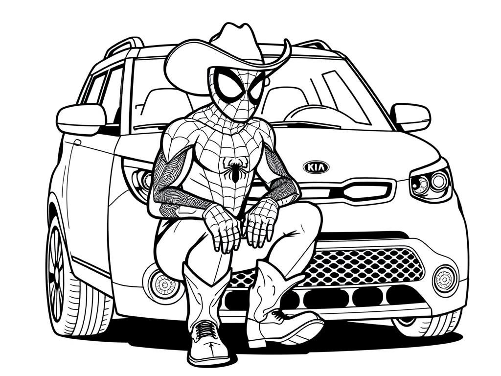 Spiderman on Kia Soul Coloring Page