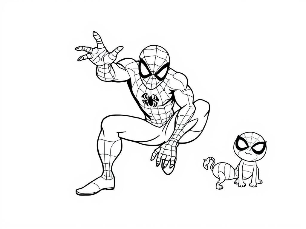 Spider-Man and Superhero Cat Coloring Page