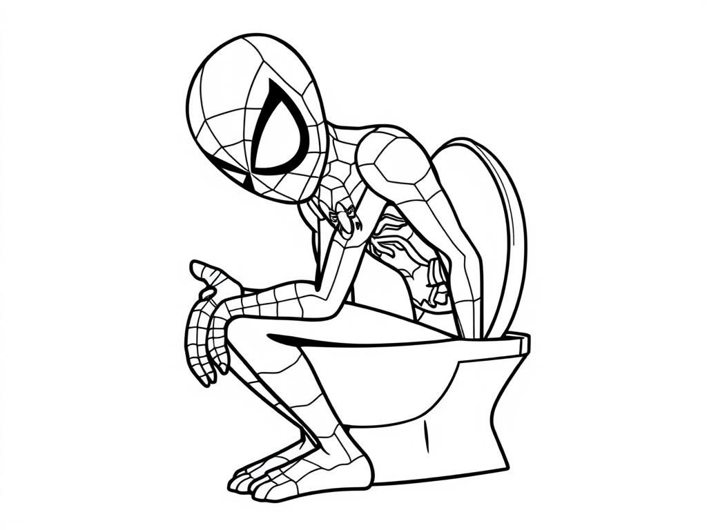 Spider-Man on Toilet Superheroes Coloring Page